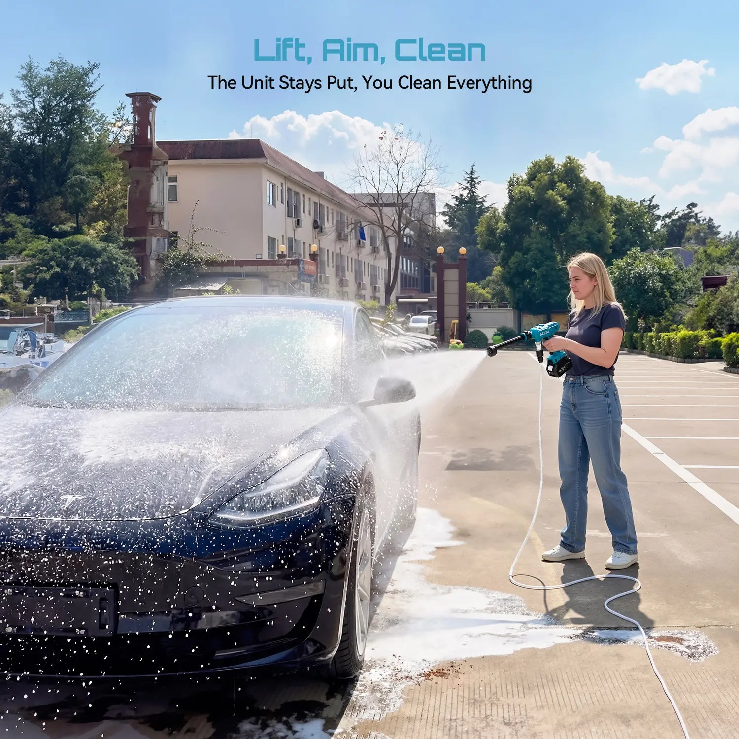 SEESII High-Pressure Cordless Pressure Washer, 1500 PSI Cleaner with 1 X 4000Mah Battery, 6-In-1 Nozzle & Foam Cannon for Car, Home, Garden Cleaning Dealsforyoudays
