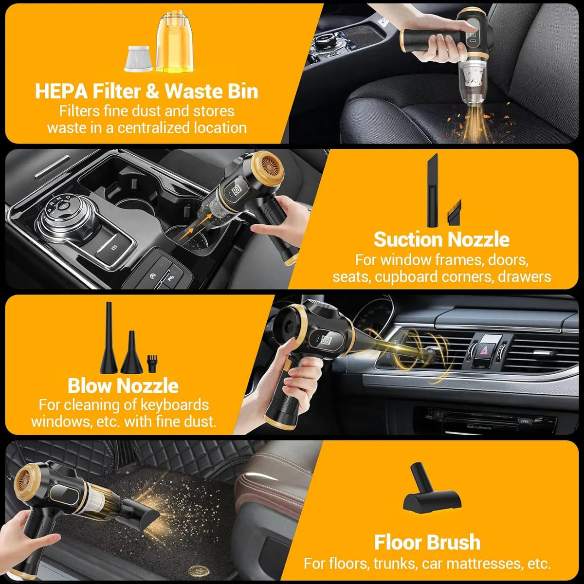 Handheld Car Vacuum Cleaner Cordless 2 in 1 Vacuum and Air Duster Portable High Power with Filter for Auto Detailing Keyboard Cleaner Home Office, Car Vacuum Kit, Car Duster Interior
