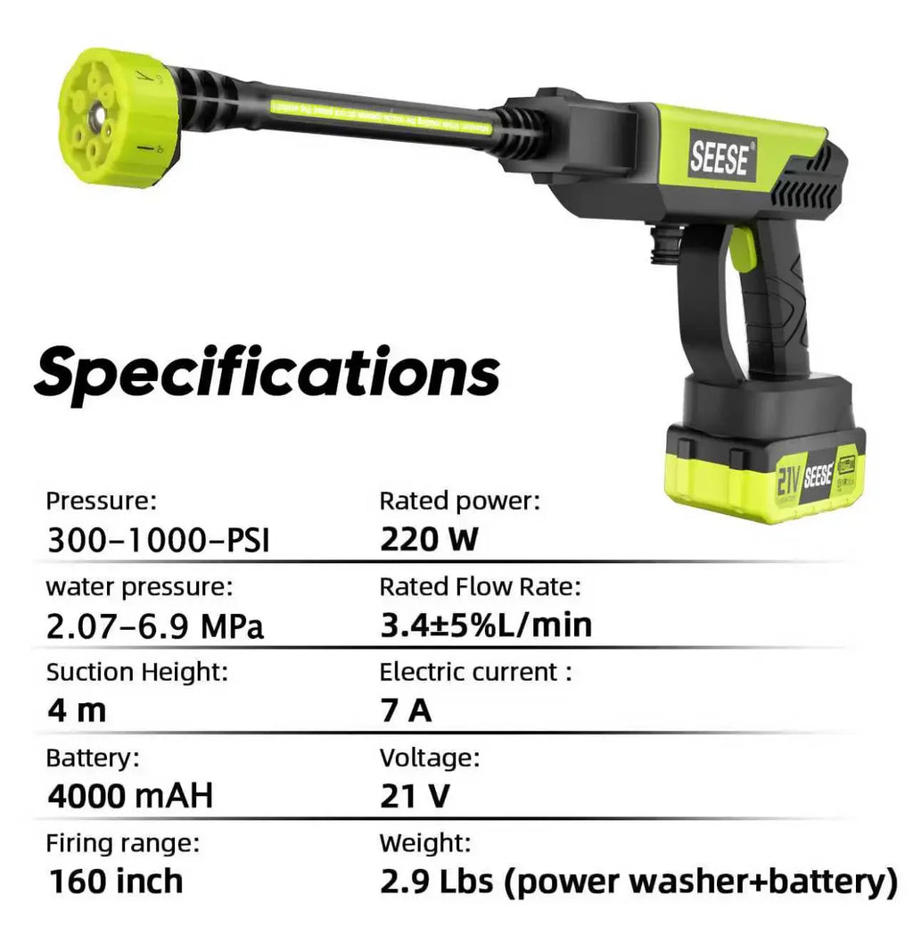 Seese Cordless Pressure Washer and Single Port Charger Base, Bottle Portable Washer for Car,Home Cleaning & Garden Watering Fathersdaygift
