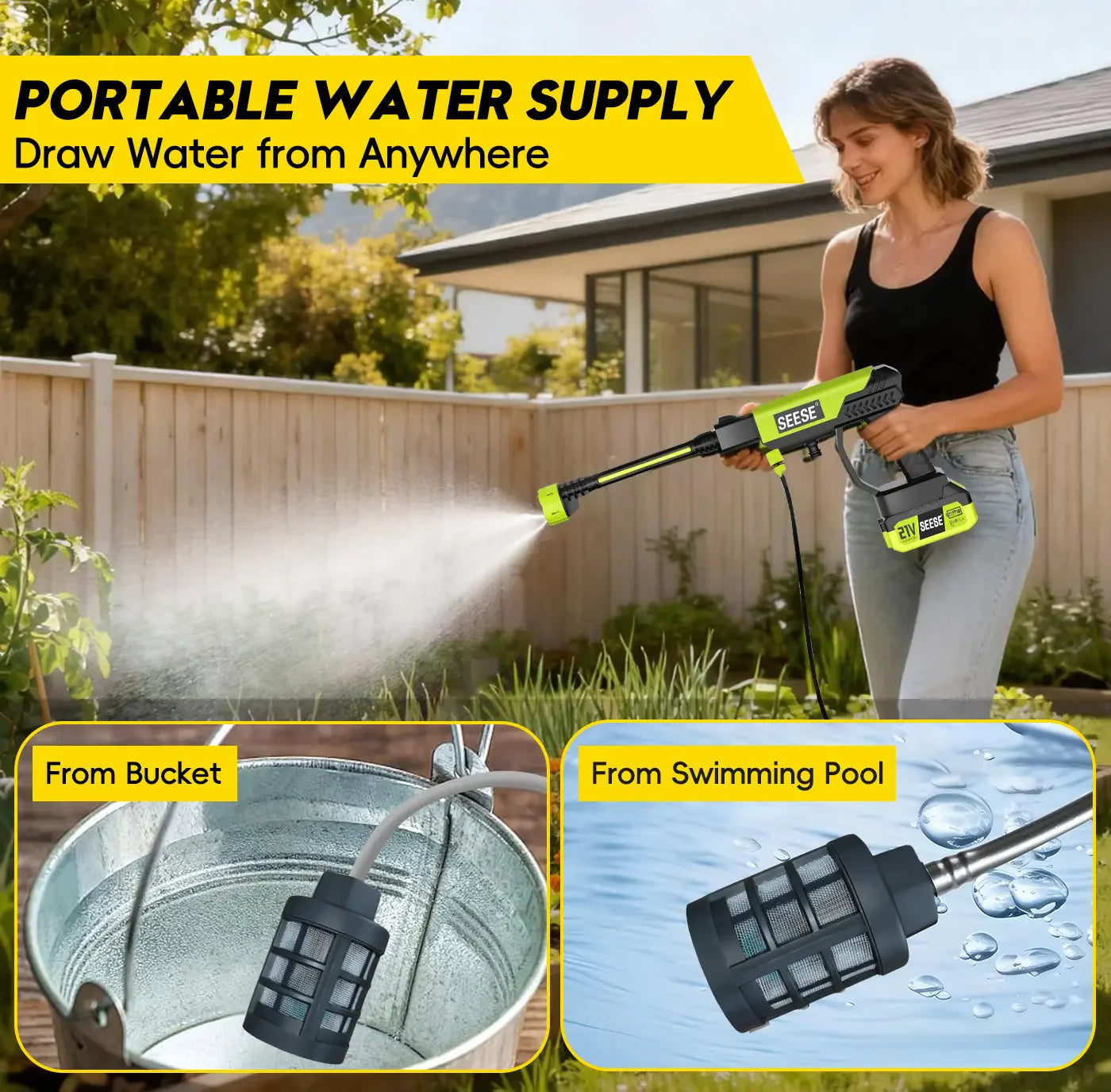 Seese Cordless Pressure Washer and Single Port Charger Base, Bottle Portable Washer for Car,Home Cleaning & Garden Watering Fathersdaygift