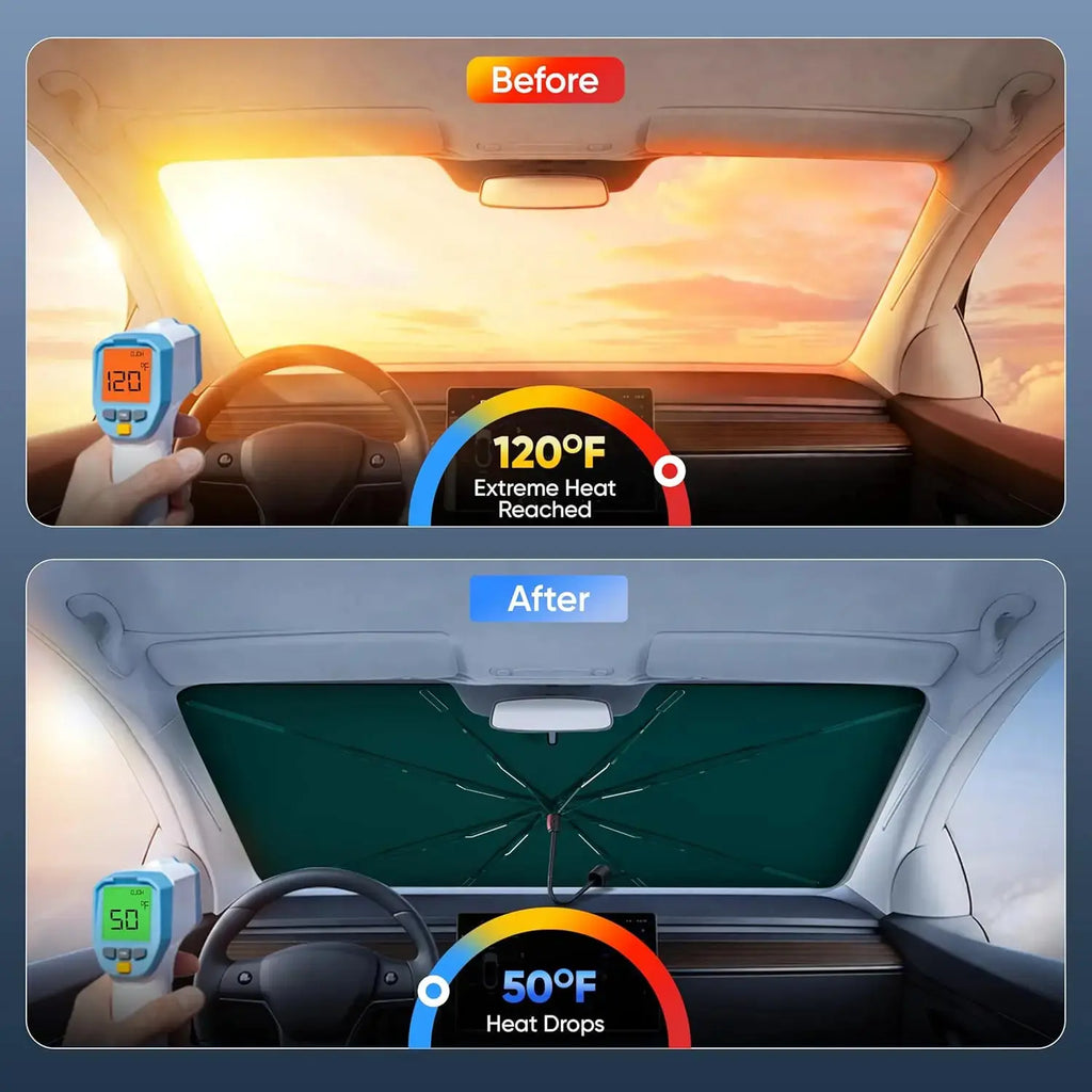 Compact-Fold Collapsible Car Front Windshield Sun Shade, Lightweight Portable UV Blocker Heat Shield, Sun Safety Summer Auto Interior Protector for SUV, Truck, Sedan