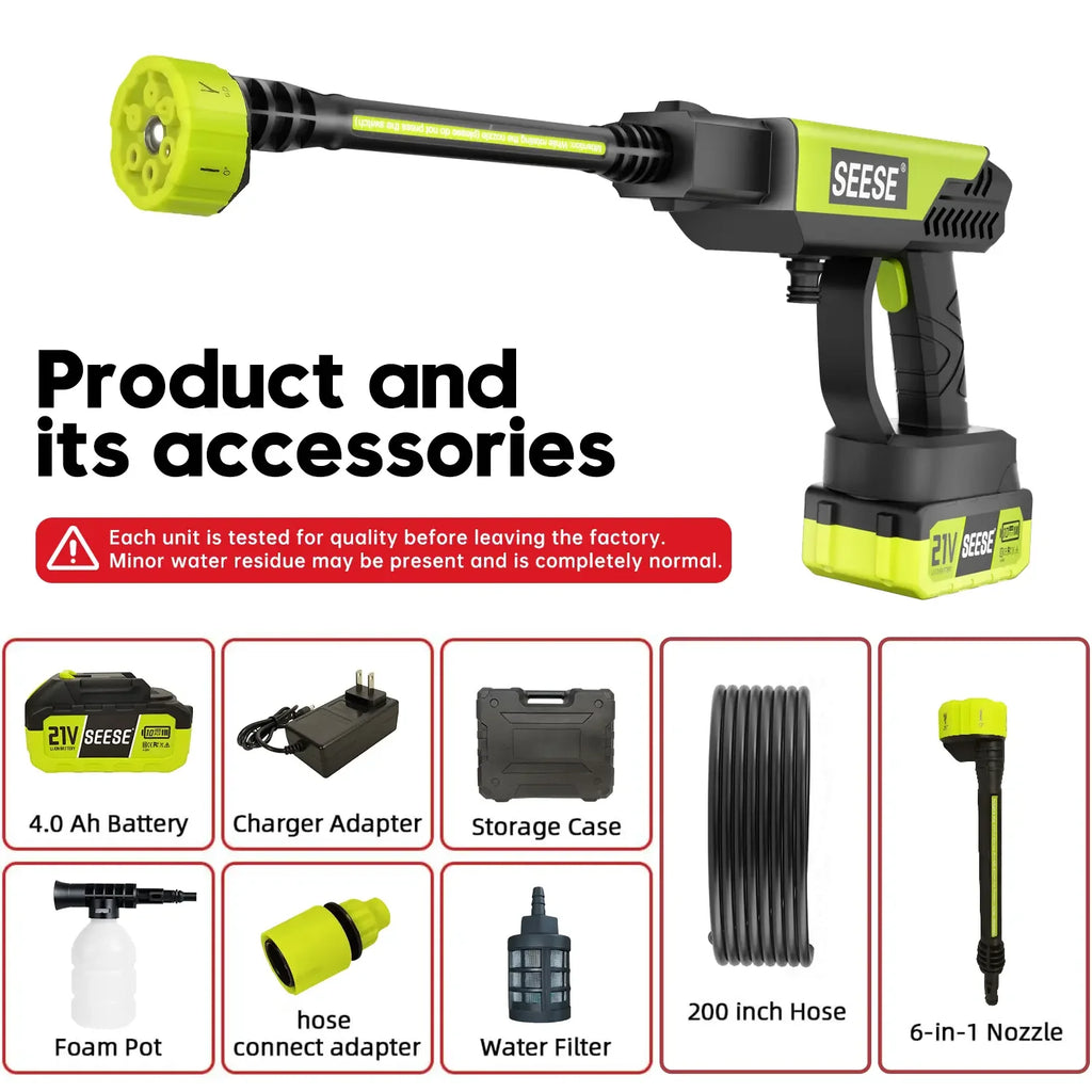 Seese Cordless Pressure Washer and Single Port Charger Base, Bottle Portable Washer for Car,Home Cleaning & Garden Watering Fathersdaygift